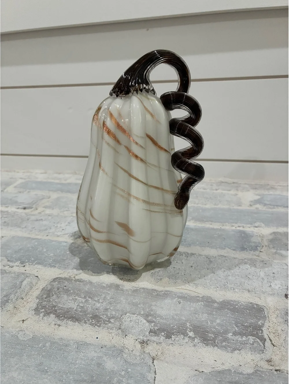 Decorative Glass Pumpkin Figurine with Swirled Stem